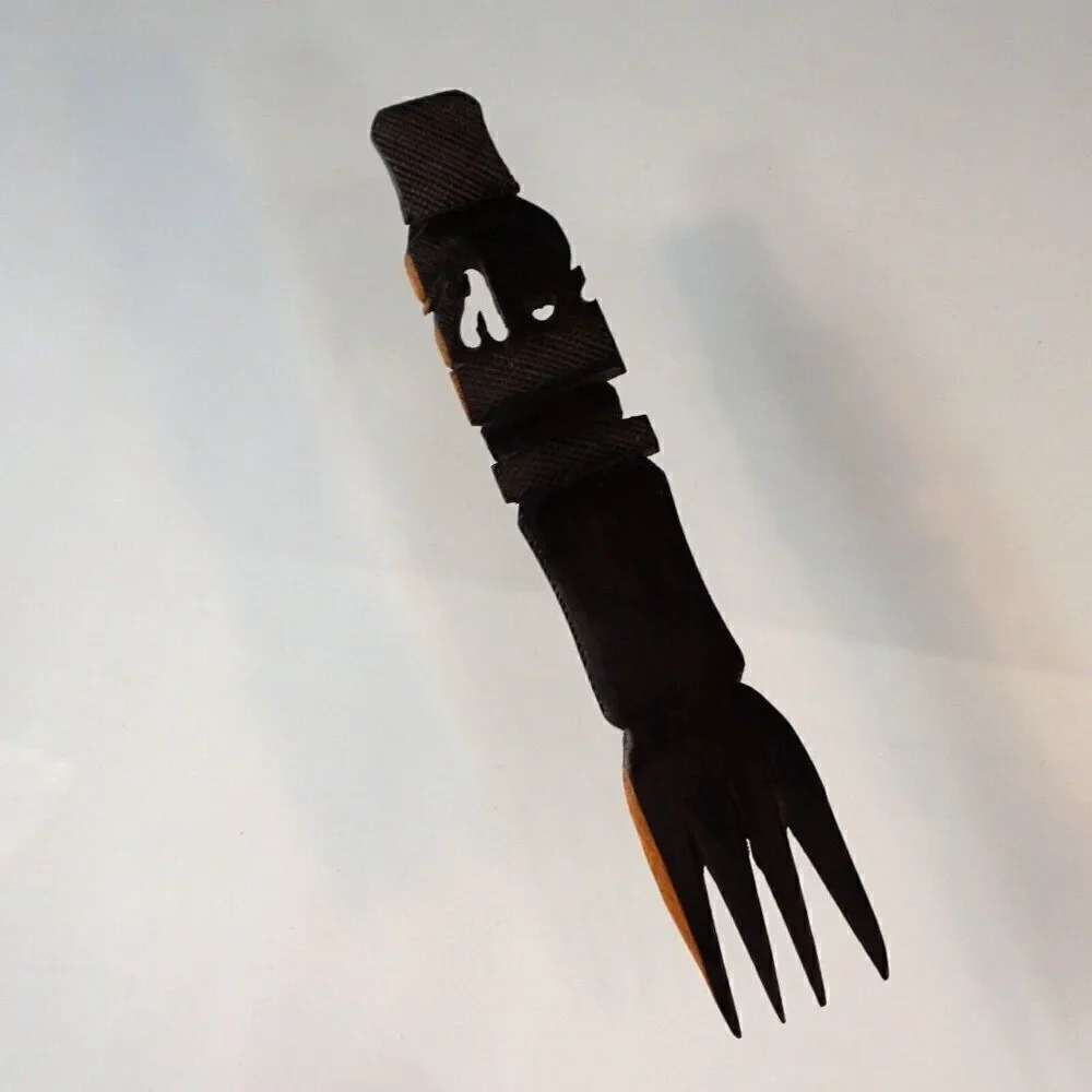 Vintage Elephant Heart Wood Fork African Hand Carved Folk Art Long Handle